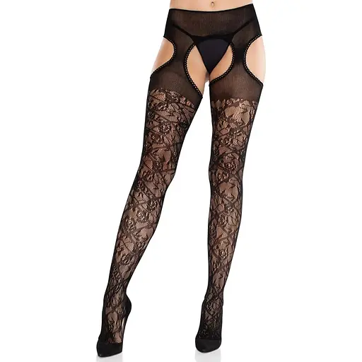 Колготки Leg Avenue Cross Hatch Floral Lace Suspender Hose One Size