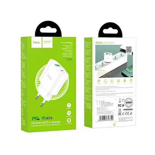 Адаптер сетевой HOCO Lineal C95A 1USB/1Type-C, PD/QC, 20W/3A - фото 6