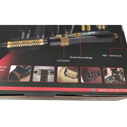 Фен браш стайлер Gemei Gm-4842 7 в 1 з насадками що обертаються щітка для вирівнювання та завивки волосся гребінець - фото 6