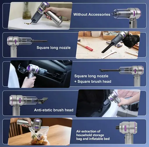 Мощный беспроводной пылесос 3-в-1 с LED подсветкой, 16000 Pa, функция обдува, литиевая батарея 6000 mAh - фото 9