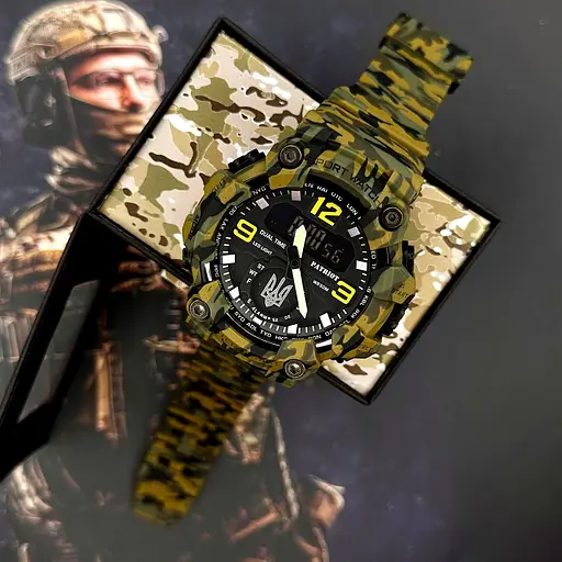 Наручний годинник чоловічий 003CMGRUASI Тризуб срібло Зелений камуфляж + Коробка. Patriot acs0031059 - фото 3