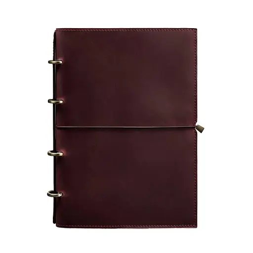 Кожаный блокнот А4 на кольцах (Софт-бук) 9.0 в мягкой бордовой обложке Crazy Horse - фото 8