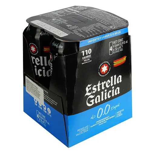 Упаковка пива Estrella Galicia Especial безалкогольное светлое 0.0% 2 л (0.5 л ж/б x 4 шт.) - фото 1