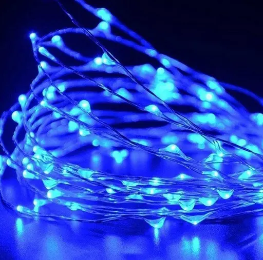 Світлодіодна гірлянда нитка крапля роси 4.5 м 50led батарейки Blue синя - фото 2