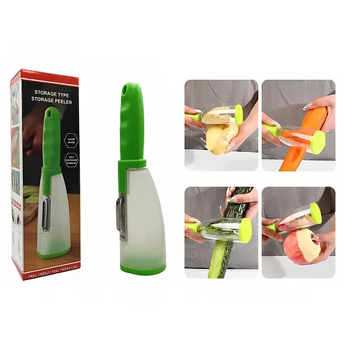 Овочечистка з контейнером ніж економка для тонкого чищення овочів та фруктів, Kitchen Master Зелений 84555 - фото 3