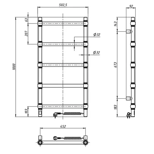 Електрична рушникосушка Navin Retro 500x1000 Sensor, права 12-228153-3680, Хром, Праве, Електронний - фото 5