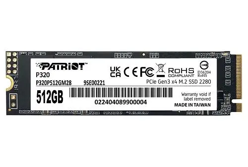 Твердотельный SSD-накопитель 512 ГБ, Patriot P320, PCI-E 3.0 x4, M.2 2280, 3D TLC, 3000/2200 МБ/с (P320P512GM28) - фото 1