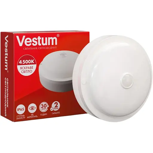 Светодиодный светильник Vestum круглый с датчиком движения ЖКХ 18W 4500K 220V 1-VS-7108 - фото 1