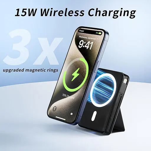 Бездротовий зарядний банк CROWATTS Mag-safe Power Bank ємністю 10000 мАг, PD 22,5 Вт з USB-C - фото 5