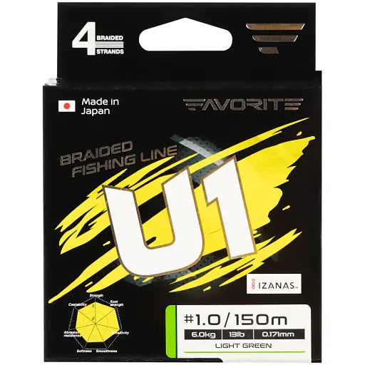 Шнур Favorite U1 PE 4x 150 м (light green) 0.6/0.132 мм 8 lb/3.6 кг - фото 2