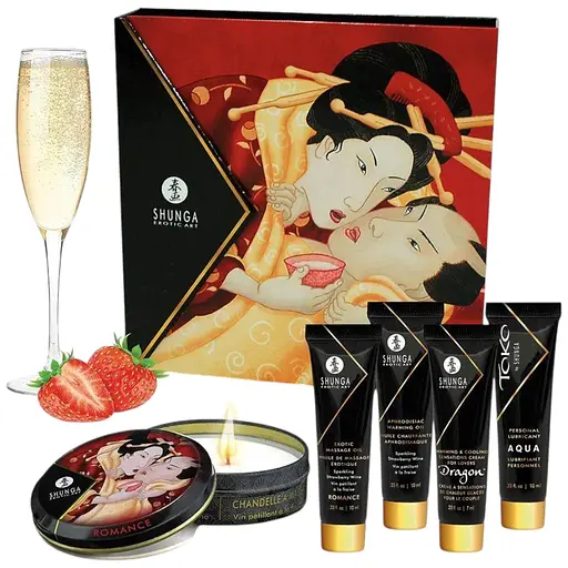 Подарунковий набір Shunga Geishas Secrets Sparkling Strawberry Wine: для шикарної ночі удвох