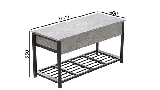 Банкетка з ящиком Ferrum-decor Дрейк 2 550x1200x400 метал Чорний ДСП Бетон 16 мм (FRD-103072) - фото 4