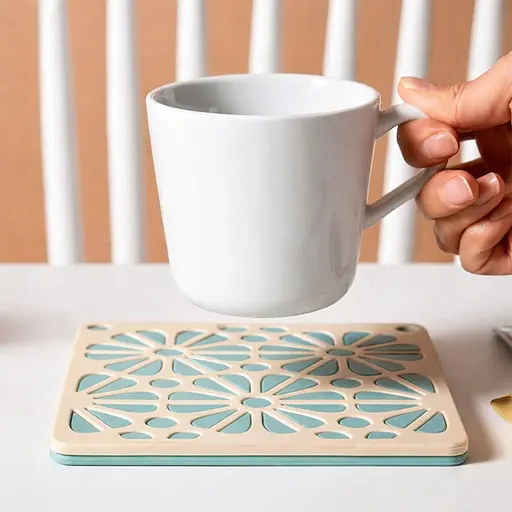 Силіконова підставка під гаряче килимок для чашки банки з декоративним рельєфним візерунком 14 × 14 × 0,5 см, Kitchen Master 87629 - фото 2