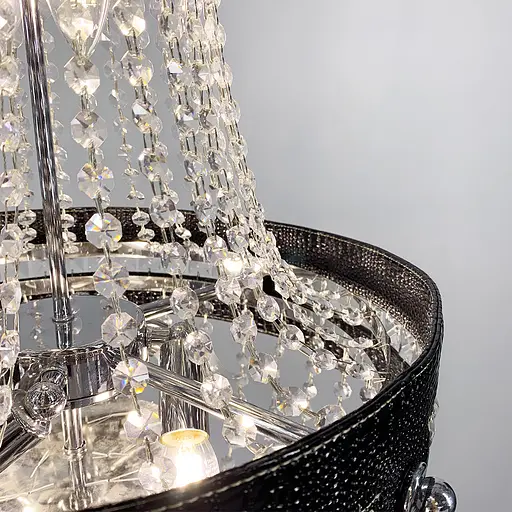 Підвісна кришталева люстра із чорною екошкірою Line.F S 003/6 BK - фото 6