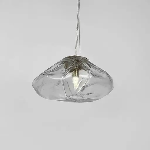 Скляний прозорий підвіс з легкими вигинами у латунному корпусі Ø 20 см | Line F | Арт. MJ82-200 AB+CL - фото 2