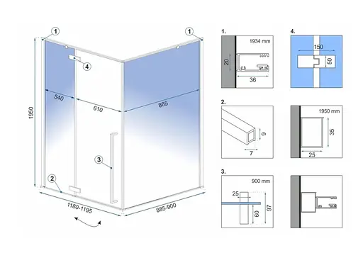 Душевая кабина Rea Fargo 90x120 gold REA-K6614, Золотой, Универсальная, прозрачная - фото 5