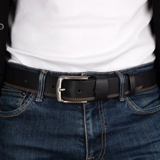 Ремінь чоловічий шкіряний коричневий батал SF-402 XXL (145 см) під джинси - фото 4