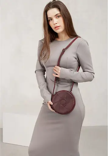 Шкіряна кругла жіноча сумка Бон-Бон бордова - фото 5