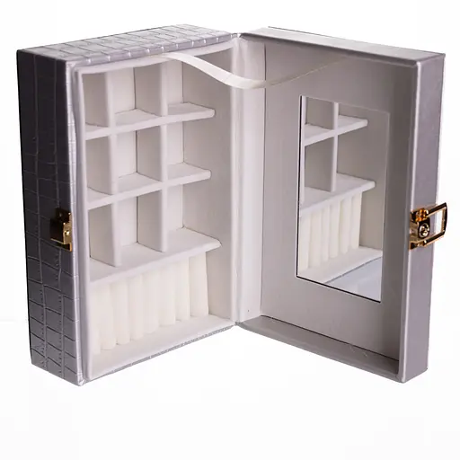 Скринька для прикрас з екошкіри 10 відділень із дзеркалом 20×14×8 см органайзер для прикрас Сірий Yiwu HP-5-19G - фото 5