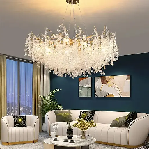 Золотая люстра с белыми подвесками Ø 100 см | Ст. 701D-1000 GD+FR | Line F - фото 1