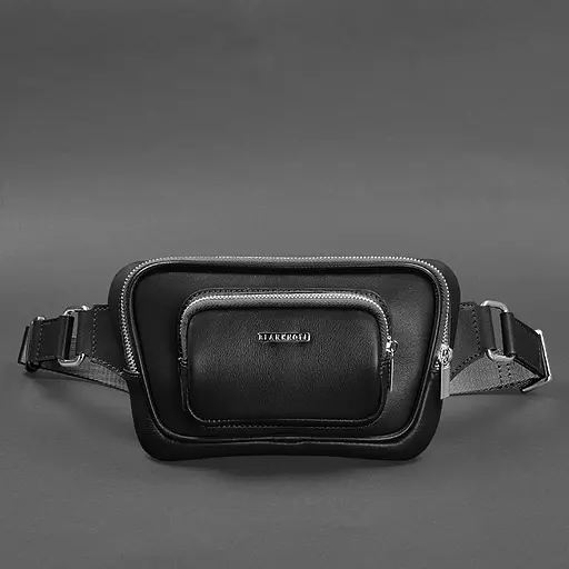 Шкіряна поясна сумка-бананка Трапеція чорна - фото 10