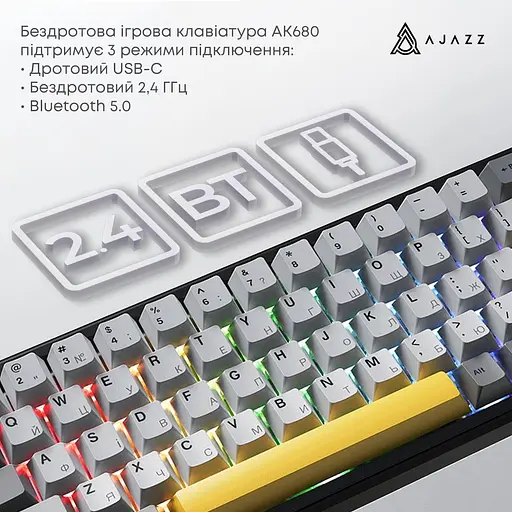 Клавіатура Ajazz AK680 MAX (8+8K) Magnetic Switch Black Gray Yellow Keycaps RG (AK680-M-BGY-A) - фото 5