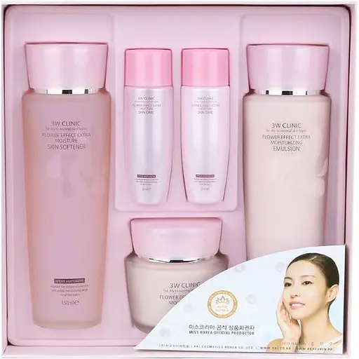 Набір для обличчя 3W Clinic Flower Effect Extra Moisturizing 3 Kit Set - фото 1