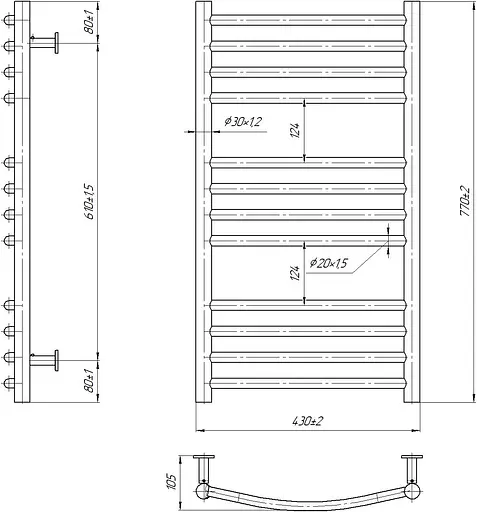 Водяна рушникосушка Mario Inox Фенікс 770x430/400 1.6.044624.P, Хром, нижнее - фото 4