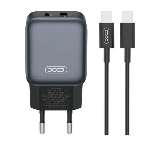 Мережевий зарядний пристрій XO L154(EU) PD20W/QC18W(1A1C) fast charger Чорний - фото 1