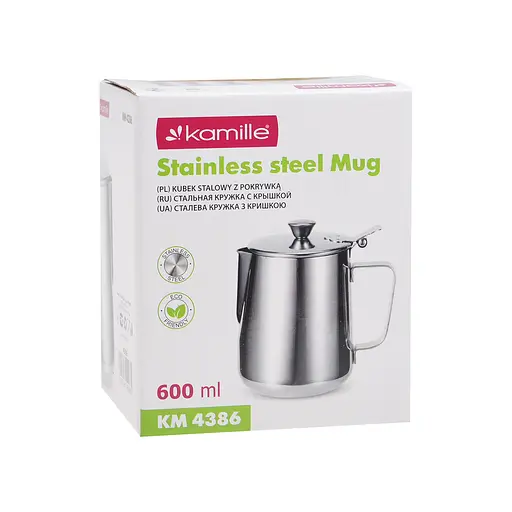 Молочник із нержавіючої сталі з кришкою KM 4386 – 600 мл, Kamille Сріблястий 87476 - фото 2