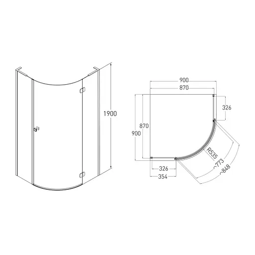 Душевая кабина угловая Volle Benita 90x90 распашная прозрачное стекло 8 мм без поддона хром 1017. 114600R2 коробки, Правая, прозрачная, хром - фото 2