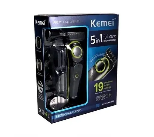 Профессиональная беспроводная машинка Kemei KM-696 для стрижки волос 5в1с USB и LED-дисплеем 5вт Черный - фото 10