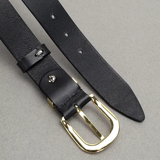 Ремінь шкіряний жіночий HC-3092 чорний із золотою пряжкою (130 см) - фото 4