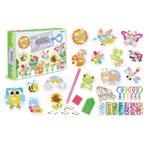 Набор для творчества Алмазная мозаика "Животные, насекомые, радуга" SK8014 брелок, 15 штук