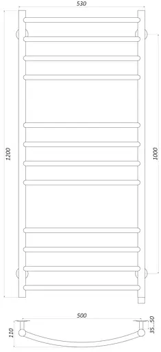 Електрична рушникосушка Unio LDE ER 1200-500-12 BLK Драбинка Дуга Еліт чорна, Чорний матовий, Праве, Механічний - фото 5