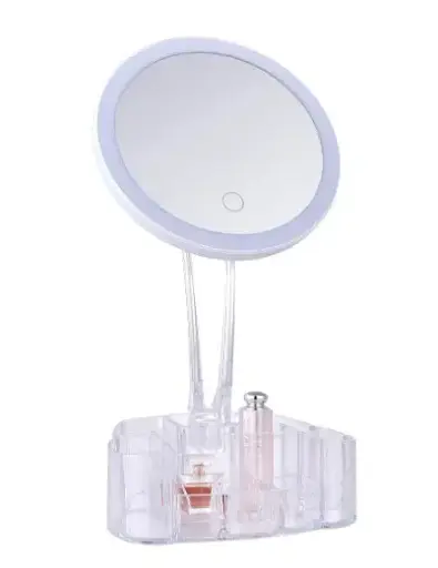 Косметичне настільне кругле дзеркало Cosmetic Mirror HH098 26 LED на підставці з підсвіткою біле - фото 2