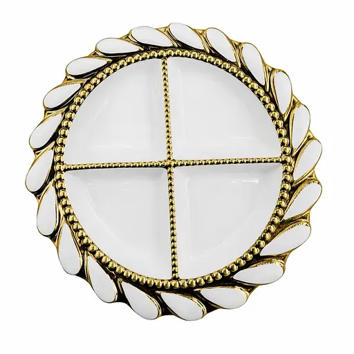 Менажница фарфоровая Yiwu Tiffany на 4 секции для закусок 26х26 см тарелка круглая для сервировки белая с золотом SX35-3 - фото 1