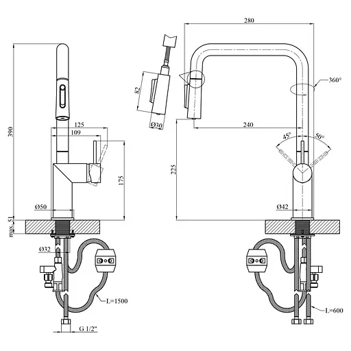 Змішувач для кухні Kroner Element 296569B-5301 (CV035987) - фото 10