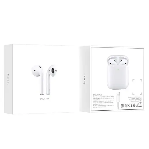 Беспроводные наушники Hoco EW01 Plus TWS белые с функцией беспроводной зарядки - фото 3