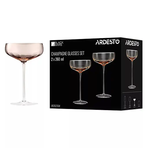 Набор бокалов шампанского Ardesto Black Mars Altair 260 мл х 2 шт. стекло золотистый (AR2627GW) - фото 2