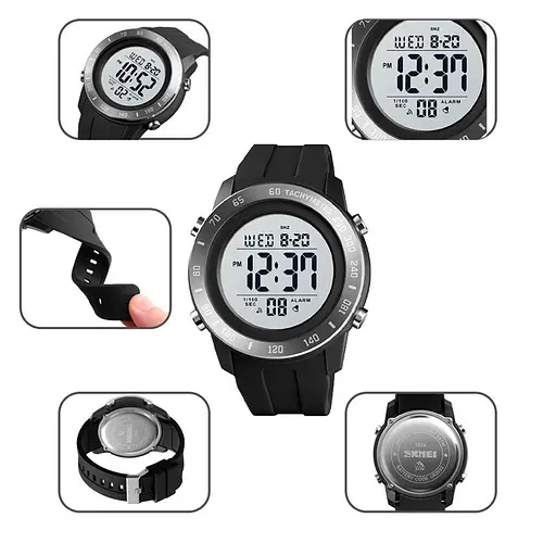Чоловічий спортивний наручний годинник Skmei 1524 (Чорні з білим) - фото 9