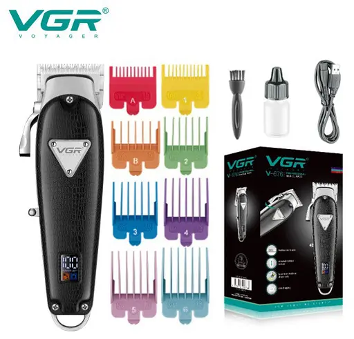 Професійна акумуляторна машинка VGR V-676 для стрижки волосся триммер 8 насадок Чорний - фото 6