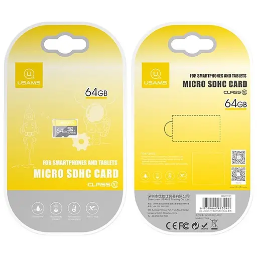 Карта пам'яті Usams US-ZB095 (TF High Speed Card) microSDHC Class 10, 64GB без адаптера Yellow - фото 2