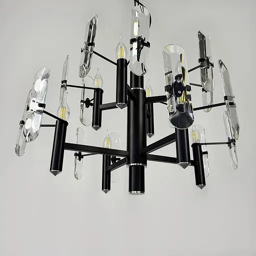 Двоярусна люстра з видовженим камінням на 8 ламп Ø 65 см | Арт. MD 2008-4+4B | Line F - фото 3