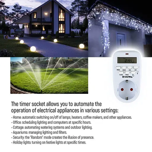 Таймер-розетка СolorWay 16A 3680W електронний тижневий 7D (CW-STE01-7D) - фото 5