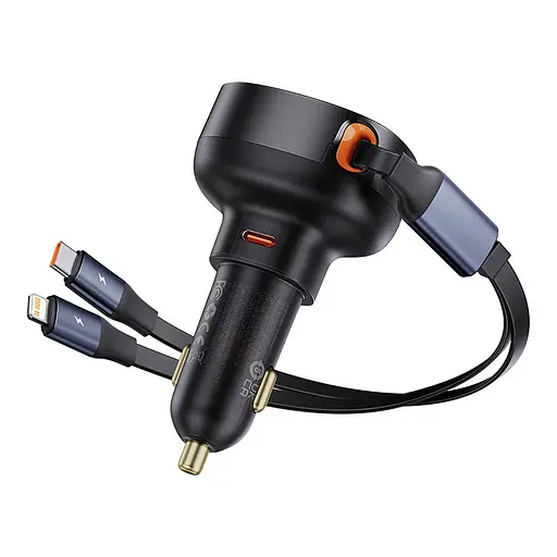 Автомобільний зарядний пристрій Baseus Enjoyment Pro Car Charger C+Retractable C & iP Cable 60W Cluster чорний - фото 3