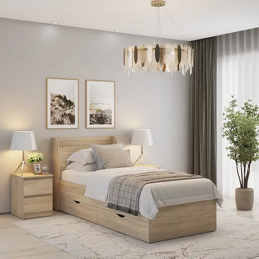 Ліжко односпальне MebelStar Адель з ящиками 90x200 см Дуб сонома (MBS-1420)