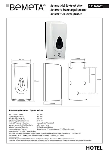 Автоматичтний диспенсер піни Bemeta Hotel пластик 121209032, Білий - фото 2