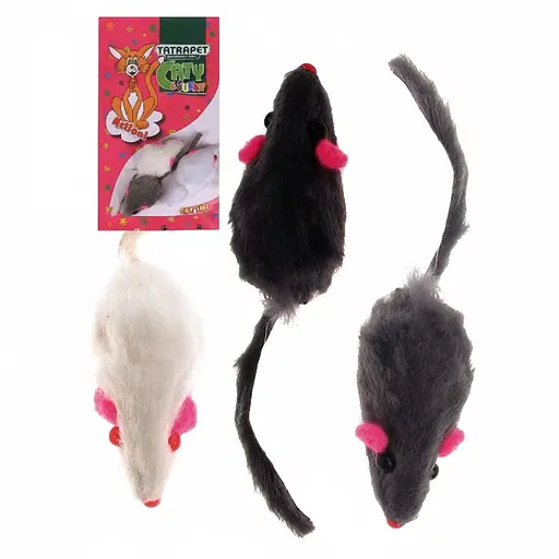Игрушка для кошек TatraPet Caty Funny плюшевые мышки белая/серая 5 см 3 шт.