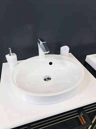 Раковина Adamant умивальник Lauf New штучний камінь овальна для переливу накладний білий - фото 3